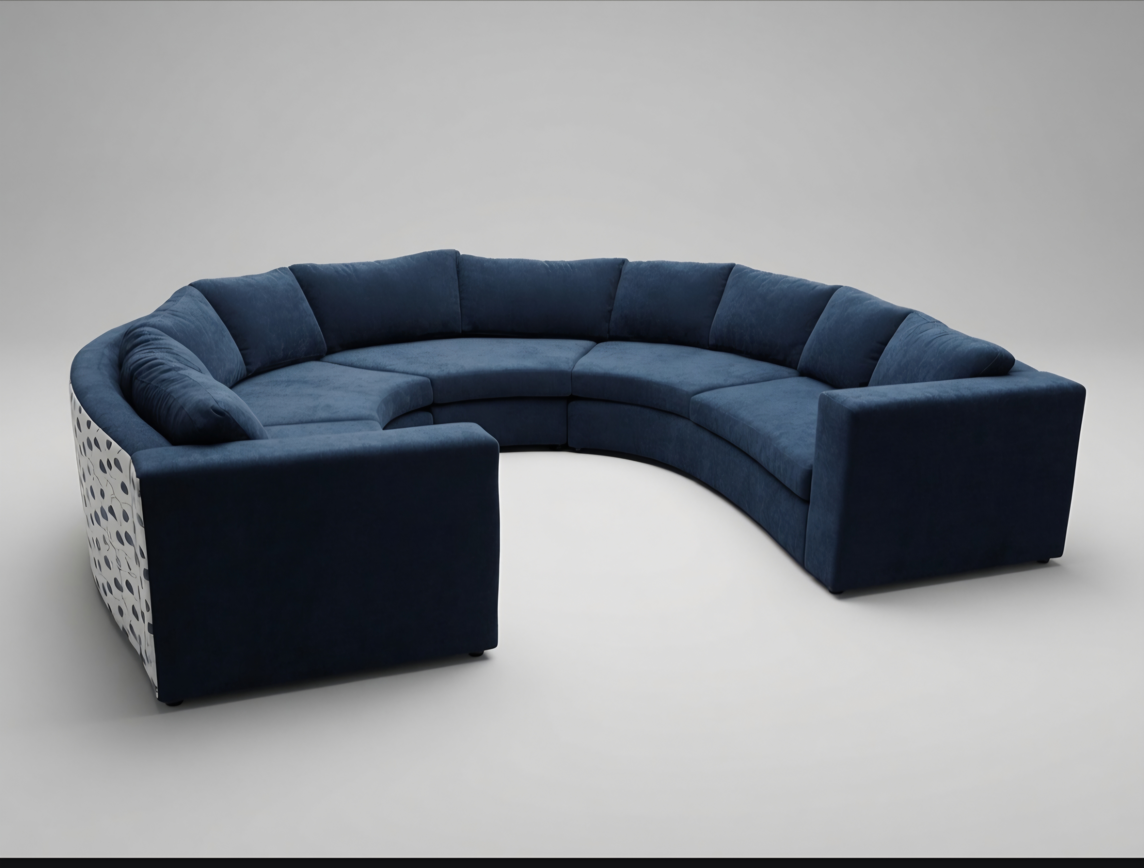 Navy blue curved sectional sofa
