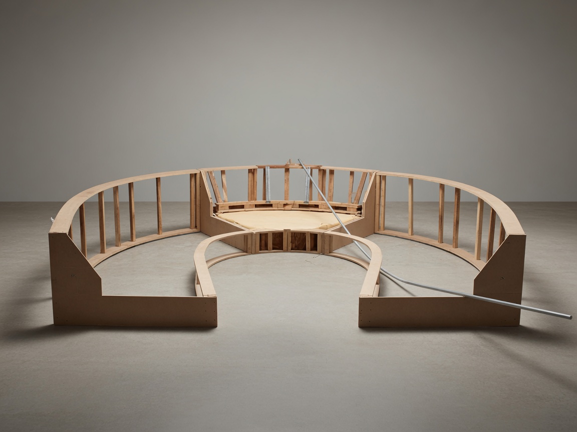 Wooden bench frame under construction